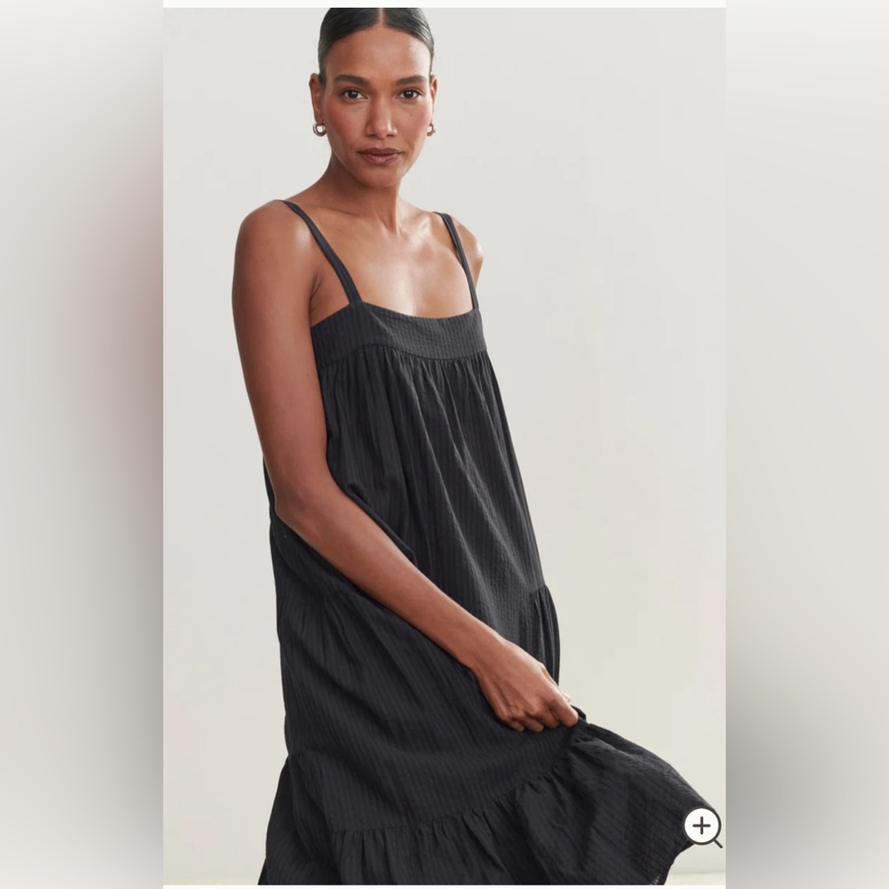 Jenni Kayne Seersucker Summer Dress Black size L NWT